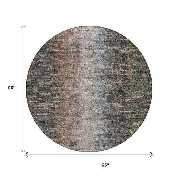 HomeRoots 8' Round Abstract Washable Area Rug in Granite Gray & Brown - Modern, Durable, Indoor/Outdoor Style 659104