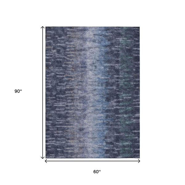 HomeRoots 5' Navy Blue and Ivory Abstract Area Rug – Stylish, Washable Indoor/Outdoor Design for Any Space 659109