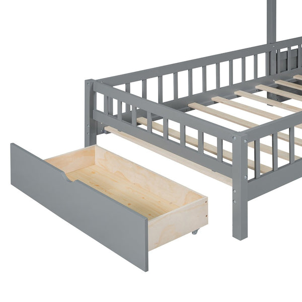 English Elm Twin House Bed Frame with Sofa Seating Led Lighting Drawers and Wireless Charging LP000521AAE-1