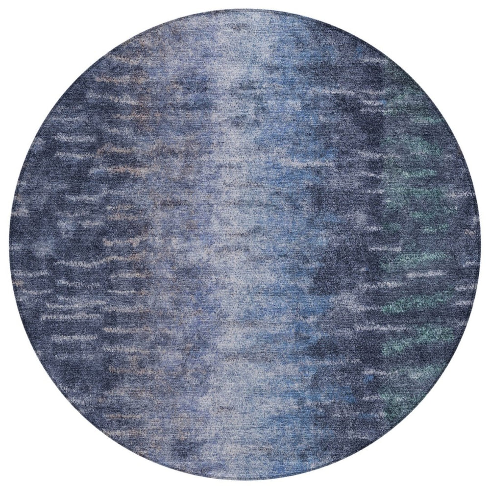 HomeRoots 8' Navy Blue & Ivory Round Abstract Rug - Washable, Durable Design for Indoor & Outdoor Spaces 659110