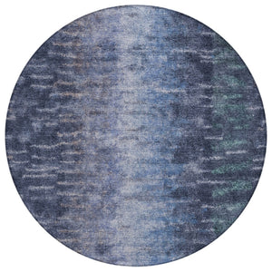 HomeRoots 8' Navy Blue & Ivory Round Abstract Rug - Washable, Durable Design for Indoor & Outdoor Spaces 659110
