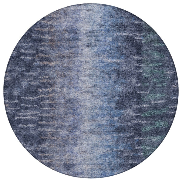 HomeRoots 8' Navy Blue & Ivory Round Abstract Rug - Washable, Durable Design for Indoor & Outdoor Spaces 659110