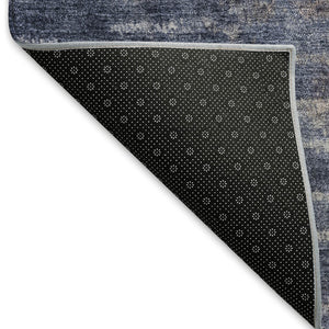 HomeRoots 8' Navy Blue & Ivory Round Abstract Rug - Washable, Durable Design for Indoor & Outdoor Spaces 659110
