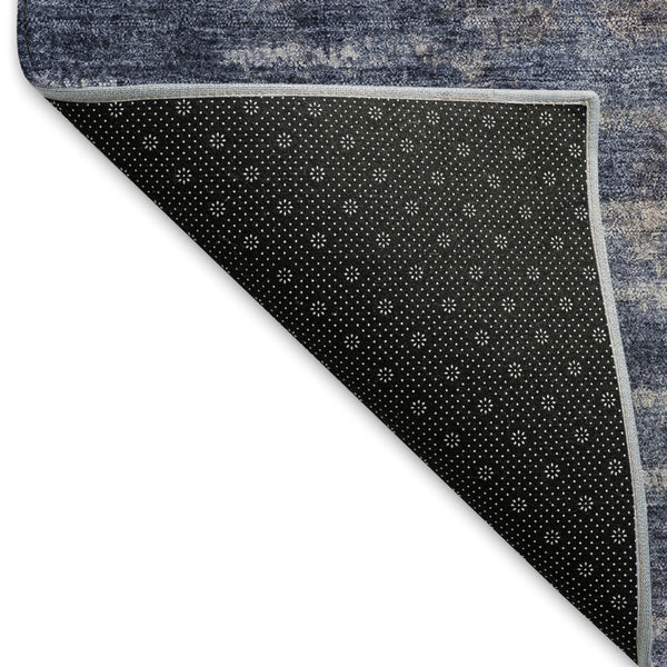 HomeRoots 8' Navy Blue & Ivory Round Abstract Rug - Washable, Durable Design for Indoor & Outdoor Spaces 659110