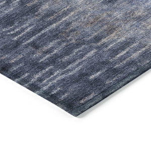HomeRoots 8' Navy Blue & Ivory Round Abstract Rug - Washable, Durable Design for Indoor & Outdoor Spaces 659110