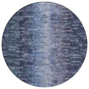 HomeRoots 8' Navy Blue & Ivory Round Abstract Rug - Washable, Durable Design for Indoor & Outdoor Spaces 659110