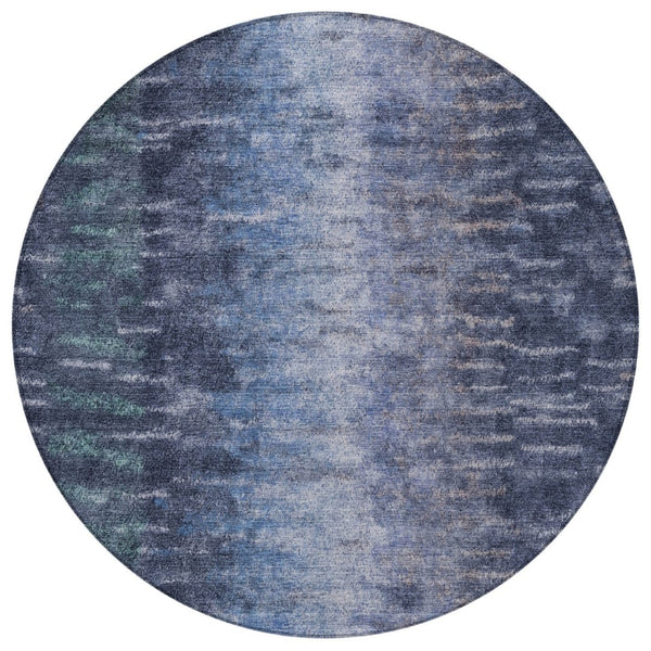 HomeRoots 8' Navy Blue & Ivory Round Abstract Rug - Washable, Durable Design for Indoor & Outdoor Spaces 659110