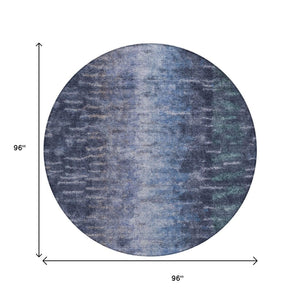 HomeRoots 8' Navy Blue & Ivory Round Abstract Rug - Washable, Durable Design for Indoor & Outdoor Spaces 659110