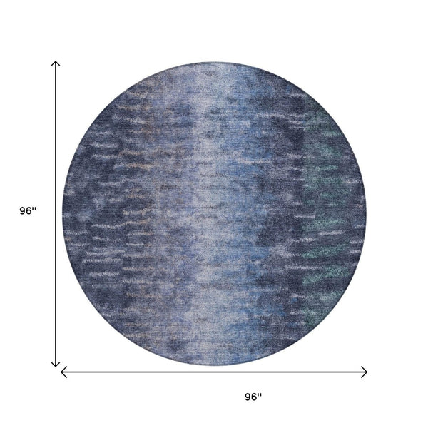 HomeRoots 8' Navy Blue & Ivory Round Abstract Rug - Washable, Durable Design for Indoor & Outdoor Spaces 659110