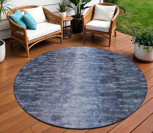 HomeRoots 8' Navy Blue & Ivory Round Abstract Rug - Washable, Durable Design for Indoor & Outdoor Spaces 659110