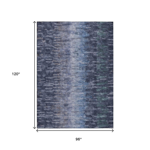 HomeRoots 8' X 10' Navy Blue Abstract Area Rug - Stylish Washable Indoor/Outdoor Design for High-Traffic Spaces 659111