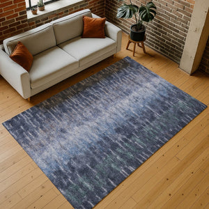 HomeRoots 8' X 10' Navy Blue Abstract Area Rug - Stylish Washable Indoor/Outdoor Design for High-Traffic Spaces 659111