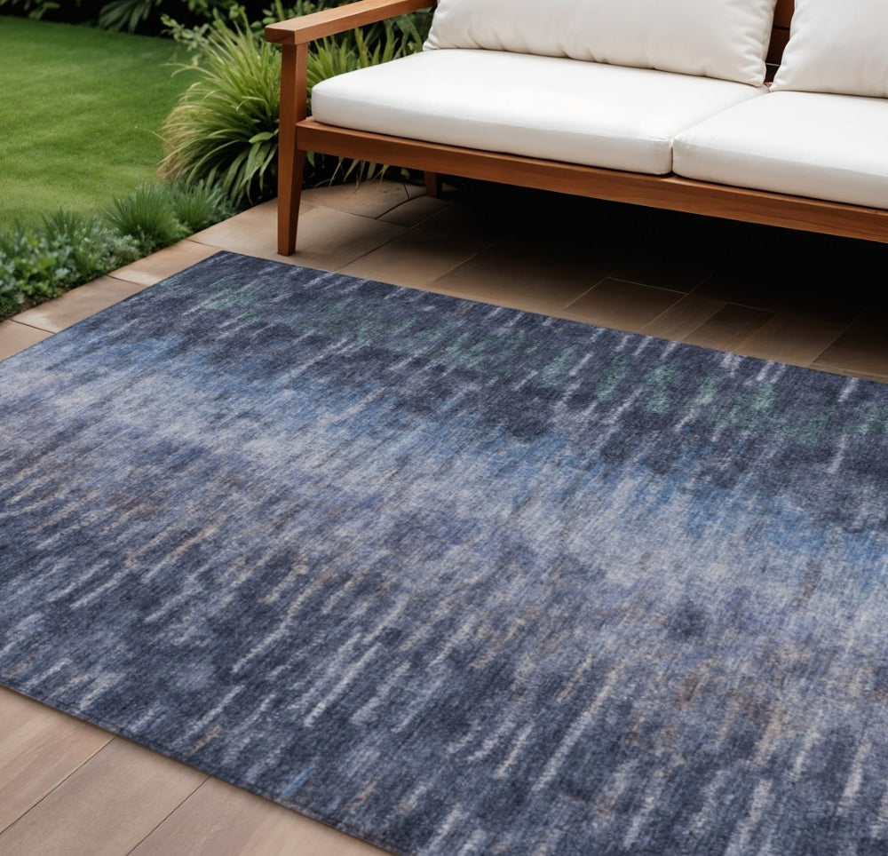 HomeRoots 10' Navy Blue and Ivory Abstract Area Rug - Durable, Stain-Resistant, and Washable for Indoor/Outdoor Use 659113
