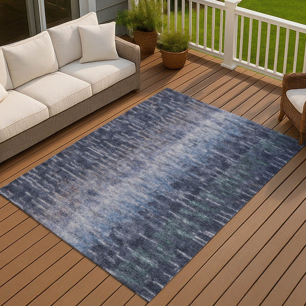 HomeRoots 10' Navy Blue and Ivory Abstract Area Rug - Durable, Stain-Resistant, and Washable for Indoor/Outdoor Use 659113