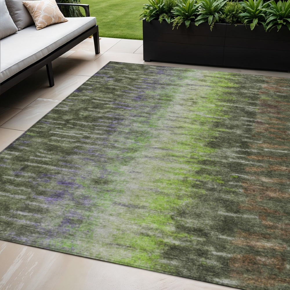 HomeRoots 5' Olive Green, Brown & Purple Abstract Washable Area Rug – Durable, Stylish for Indoor & Outdoor Use! 659115