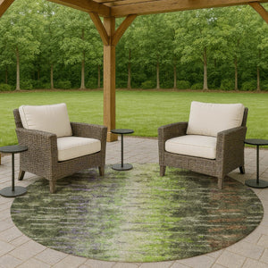 HomeRoots 8' Olive Green Round Abstract Area Rug - Stylish, Washable, Indoor/Outdoor, Stain-Resistant, Durable Design 659116