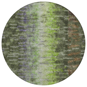 HomeRoots 8' Olive Green Round Abstract Area Rug - Stylish, Washable, Indoor/Outdoor, Stain-Resistant, Durable Design 659116
