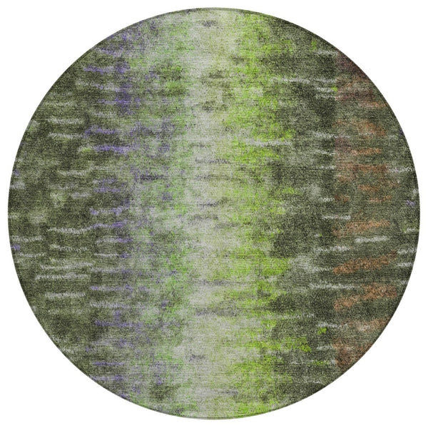 HomeRoots 8' Olive Green Round Abstract Area Rug - Stylish, Washable, Indoor/Outdoor, Stain-Resistant, Durable Design 659116