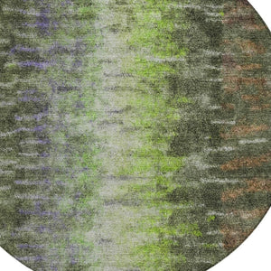 HomeRoots 8' Olive Green Round Abstract Area Rug - Stylish, Washable, Indoor/Outdoor, Stain-Resistant, Durable Design 659116