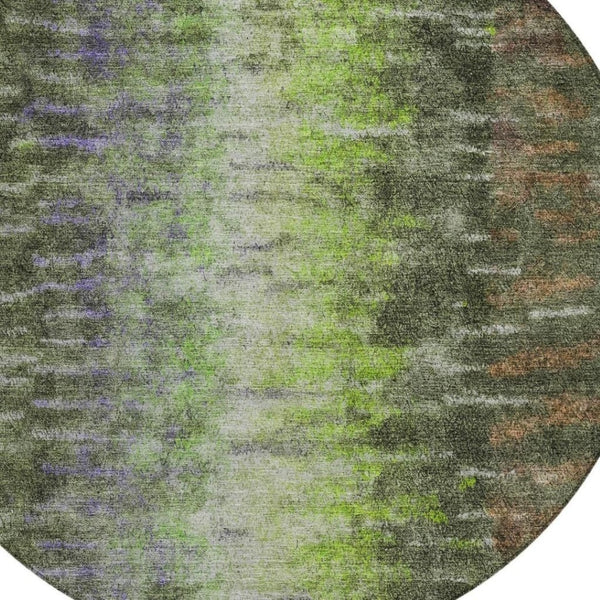 HomeRoots 8' Olive Green Round Abstract Area Rug - Stylish, Washable, Indoor/Outdoor, Stain-Resistant, Durable Design 659116
