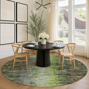 HomeRoots 8' Olive Green Round Abstract Area Rug - Stylish, Washable, Indoor/Outdoor, Stain-Resistant, Durable Design 659116