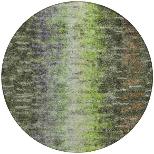 HomeRoots 8' Olive Green Round Abstract Area Rug - Stylish, Washable, Indoor/Outdoor, Stain-Resistant, Durable Design 659116