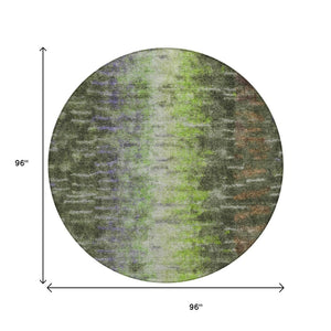 HomeRoots 8' Olive Green Round Abstract Area Rug - Stylish, Washable, Indoor/Outdoor, Stain-Resistant, Durable Design 659116