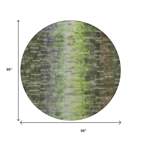 HomeRoots 8' Olive Green Round Abstract Area Rug - Stylish, Washable, Indoor/Outdoor, Stain-Resistant, Durable Design 659116