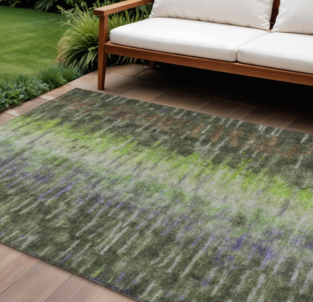 HomeRoots 8' Contemporary Abstract Area Rug in Olive Green, Brown & Purple – Washable for Indoor & Outdoor Use 659117