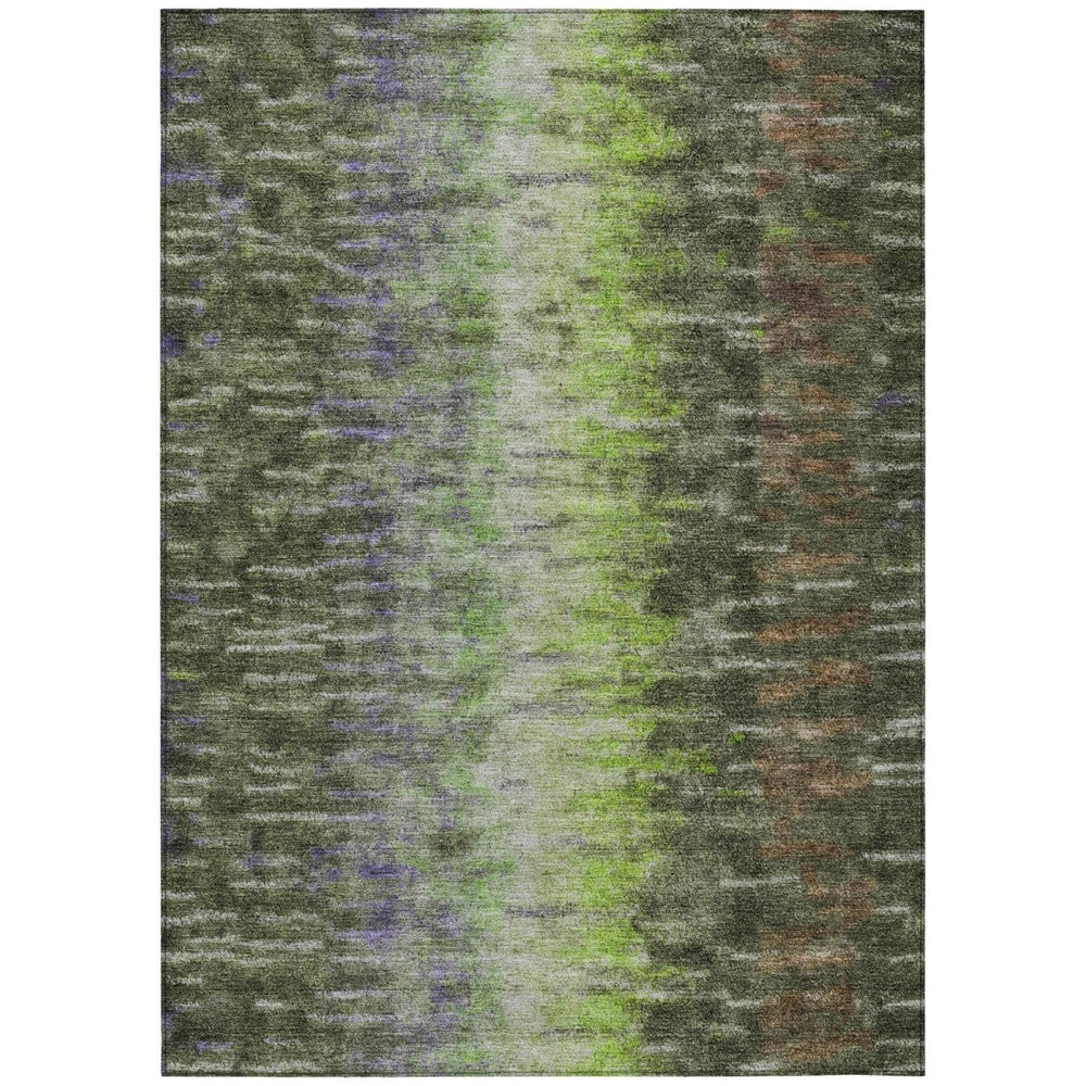 HomeRoots 8' Contemporary Abstract Area Rug in Olive Green, Brown & Purple – Washable for Indoor & Outdoor Use 659117