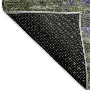 HomeRoots 8' Contemporary Abstract Area Rug in Olive Green, Brown & Purple – Washable for Indoor & Outdoor Use 659117