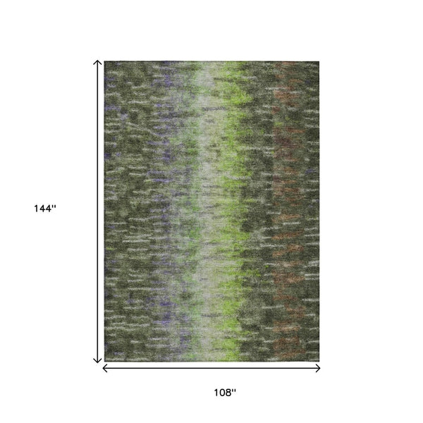 HomeRoots 9' x 12' Olive Green and Purple Abstract Area Rug - Durable, Washable, Stylish for Indoor & Outdoor Use 659118