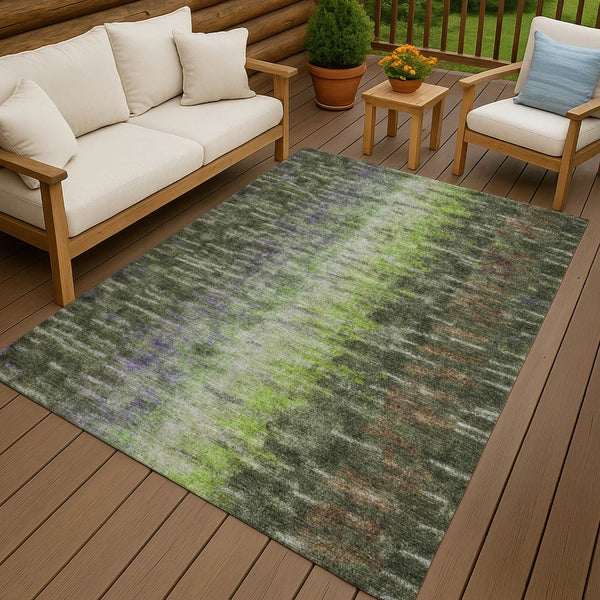 HomeRoots 9' x 12' Olive Green and Purple Abstract Area Rug - Durable, Washable, Stylish for Indoor & Outdoor Use 659118