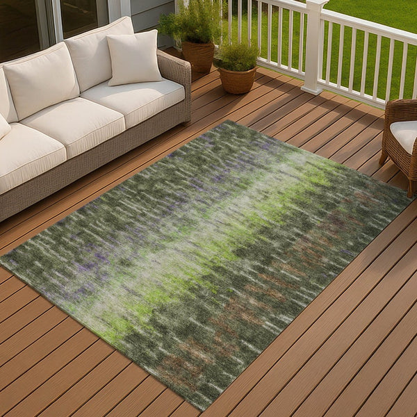 HomeRoots 10' Abstract Washable Indoor/Outdoor Area Rug in Olive Green, Brown & Purple - Durable & Stylish! 659119