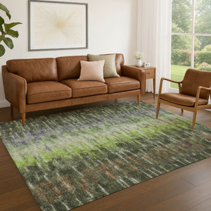 HomeRoots 10' Abstract Washable Indoor/Outdoor Area Rug in Olive Green, Brown & Purple - Durable & Stylish! 659119