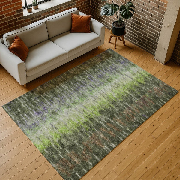 HomeRoots 10' Abstract Washable Indoor/Outdoor Area Rug in Olive Green, Brown & Purple - Durable & Stylish! 659119