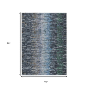 HomeRoots 5' Teal Blue and Gray Abstract Area Rug - Washable, Heavy-Duty Design for Indoor/Outdoor Spaces 659121