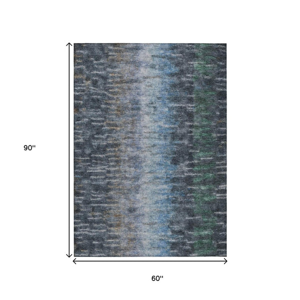 HomeRoots 5' Teal Blue and Gray Abstract Area Rug - Washable, Heavy-Duty Design for Indoor/Outdoor Spaces 659121