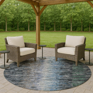 HomeRoots 8' Round Teal Blue and Gray Abstract Washable Area Rug for Indoor and Outdoor Stylish Spaces 659122