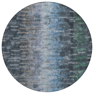 HomeRoots 8' Round Teal Blue and Gray Abstract Washable Area Rug for Indoor and Outdoor Stylish Spaces 659122
