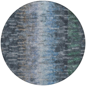 HomeRoots 8' Round Teal Blue and Gray Abstract Washable Area Rug for Indoor and Outdoor Stylish Spaces 659122