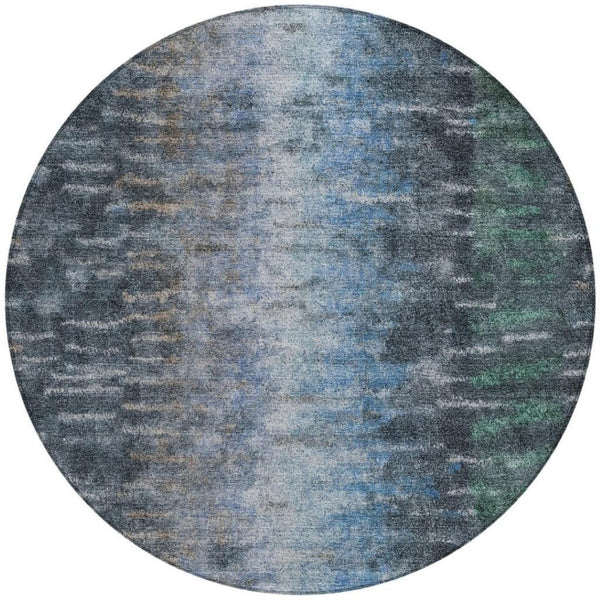 HomeRoots 8' Round Teal Blue and Gray Abstract Washable Area Rug for Indoor and Outdoor Stylish Spaces 659122