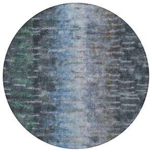 HomeRoots 8' Round Teal Blue and Gray Abstract Washable Area Rug for Indoor and Outdoor Stylish Spaces 659122