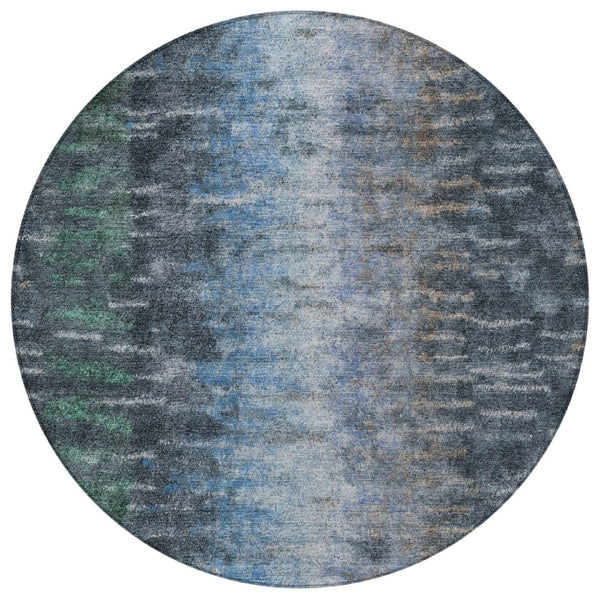 HomeRoots 8' Round Teal Blue and Gray Abstract Washable Area Rug for Indoor and Outdoor Stylish Spaces 659122