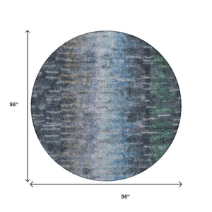 HomeRoots 8' Round Teal Blue and Gray Abstract Washable Area Rug for Indoor and Outdoor Stylish Spaces 659122