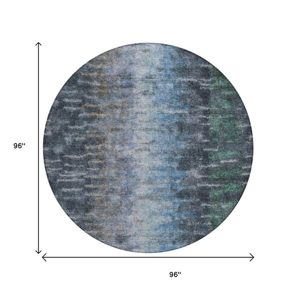 HomeRoots 8' Round Teal Blue and Gray Abstract Washable Area Rug for Indoor and Outdoor Stylish Spaces 659122