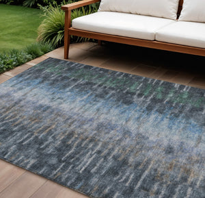 HomeRoots 8' X 10' Contemporary Teal Blue & Gray Abstract Area Rug - Washable, Indoor/Outdoor, Easy Care! 659123