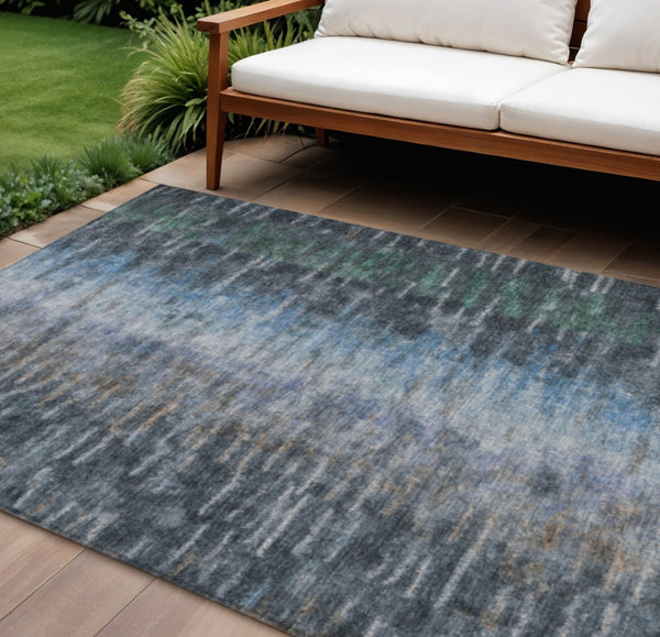 HomeRoots 8' X 10' Contemporary Teal Blue & Gray Abstract Area Rug - Washable, Indoor/Outdoor, Easy Care! 659123