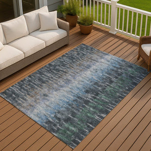 HomeRoots 8' X 10' Contemporary Teal Blue & Gray Abstract Area Rug - Washable, Indoor/Outdoor, Easy Care! 659123