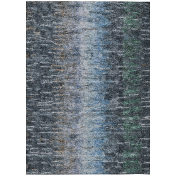 HomeRoots 8' X 10' Contemporary Teal Blue & Gray Abstract Area Rug - Washable, Indoor/Outdoor, Easy Care! 659123